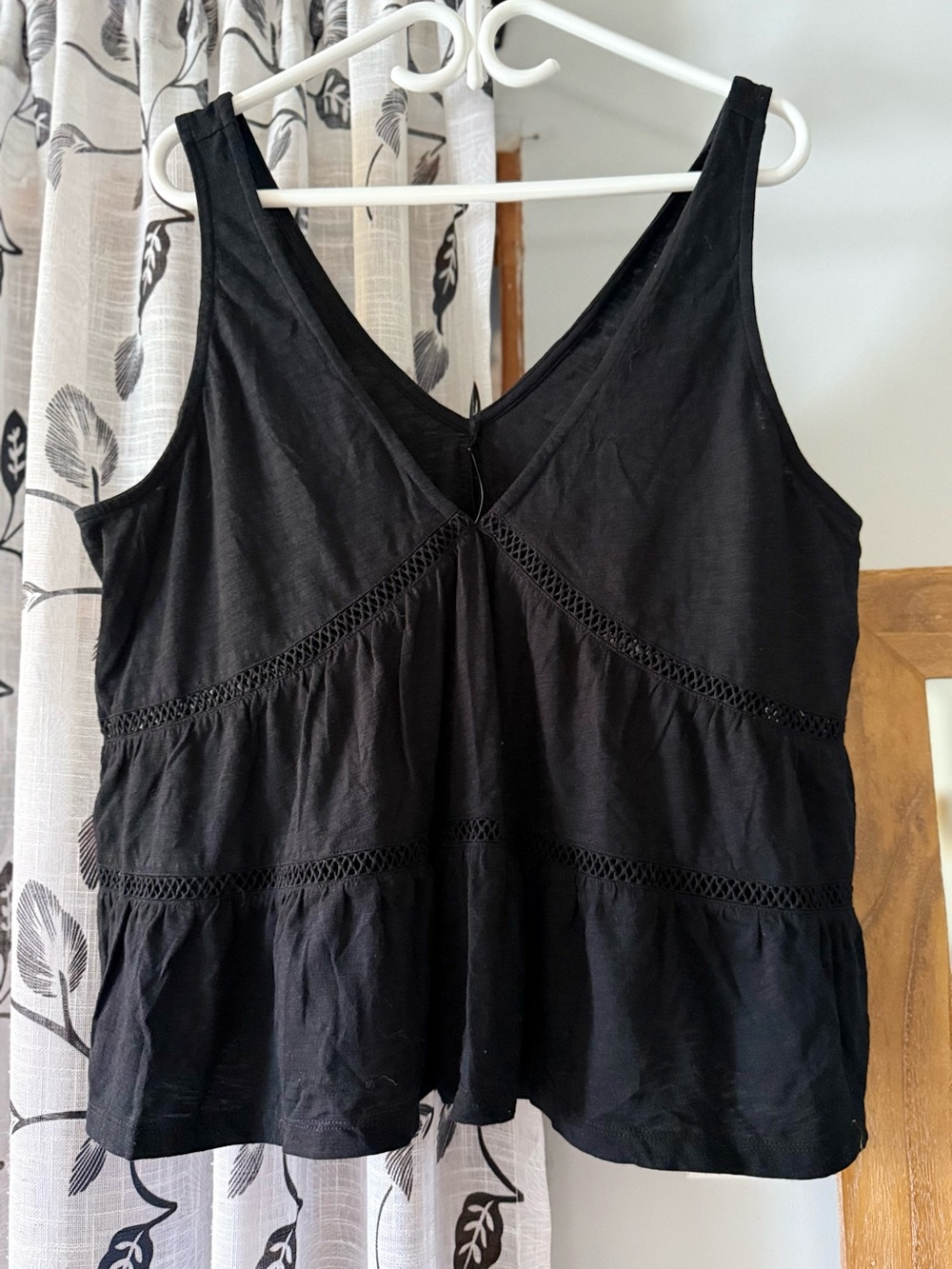 American Eagle Outfitters Black V-Neck Crochet-Trim Tank Top